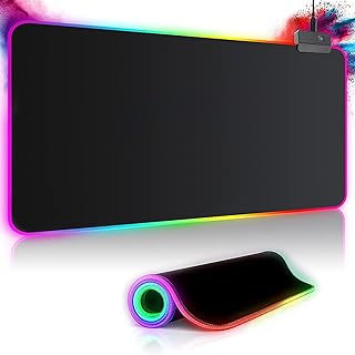 Gaming Mouse Mat RGB Mouse Mat 800 x 300 mm XXL Gaming Mouse Mat Large with 14 Lighting Modes 7 LED Colours Waterproof No...