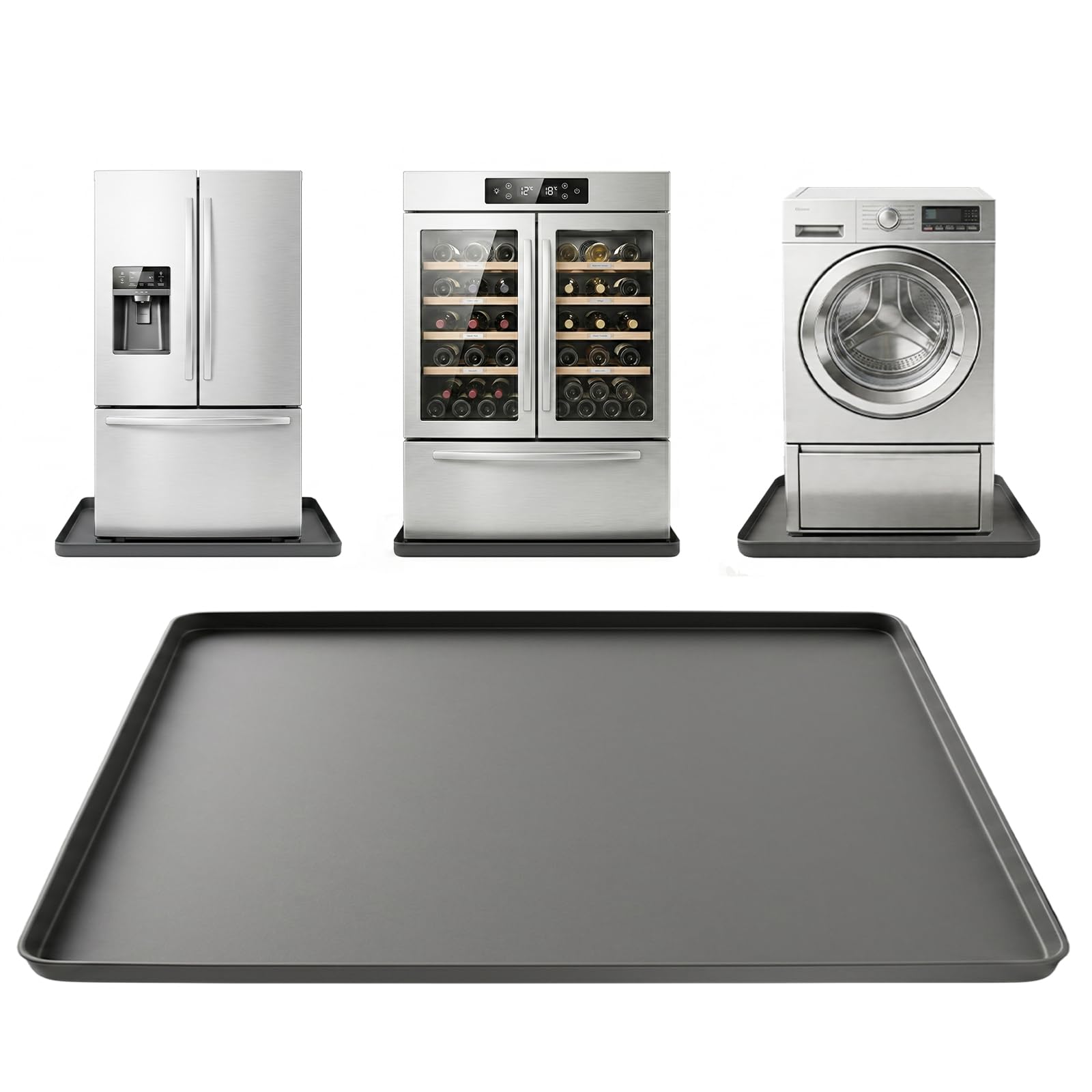 Large 29×29''Silicone Washing Machine Drain Pan,0.98" Raised Edges,Non-Slip Waterproof Drip Tray for Under Washer & Dryer,Anti-Vibration Floor Leak Protector for Refrigerator,Air Fryer,Coffee Maker