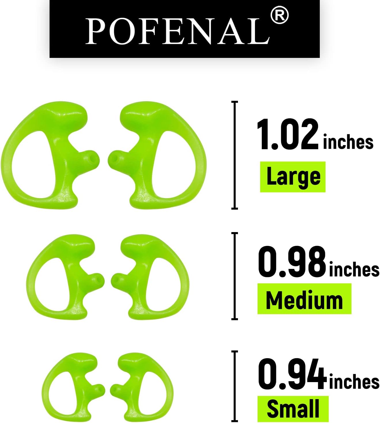 Silicone Replacement Earmold for Motorola/Baofeng/Retavis Radios - Police Walkie Talkie & Law Enforcement Soft Earpiece Inserts (8 Pair, Green - 2L/4M/2S) image 3