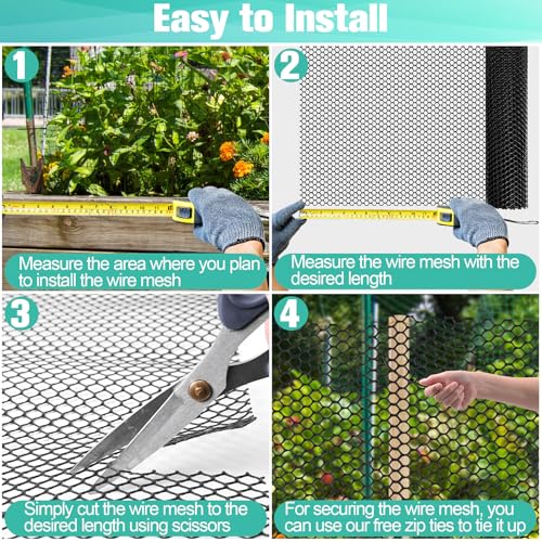Image of Plastic Mesh Fence Sheet 15.7IN x 20FT - 0.3IN Opening Plastic Chicken Wire Netting Roll Durable for Dogs, Poultry, Puppy, Garden Snake Barrier with 50 Pcs Zip Ties - Black
