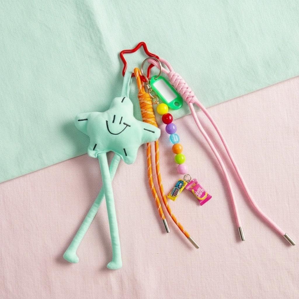 Plush Star Bag Charm, Cute Keychain, Hand-Woven Nylon Rope Key Chain, Aesthetic Keychain, Bag Accessories Charms for Handbag Backpack - Image 2