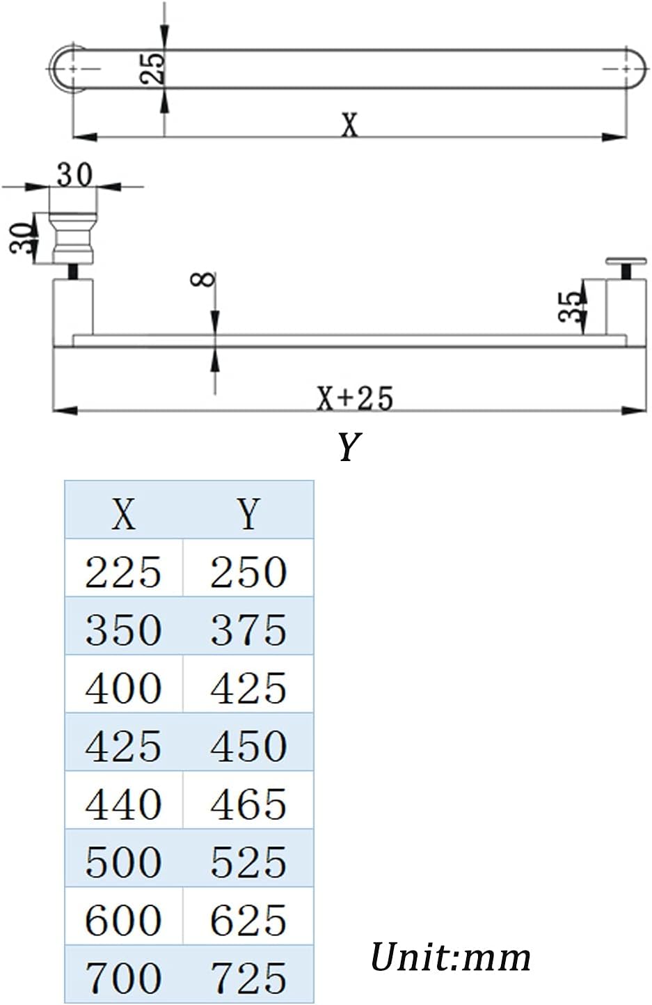 Single Shower Glass Door Handle Pull Replacement Parts, Bathroom Door Knobs for Interior/Exterior Doors Stainless Steel Towel Bar (Size : 500mm)