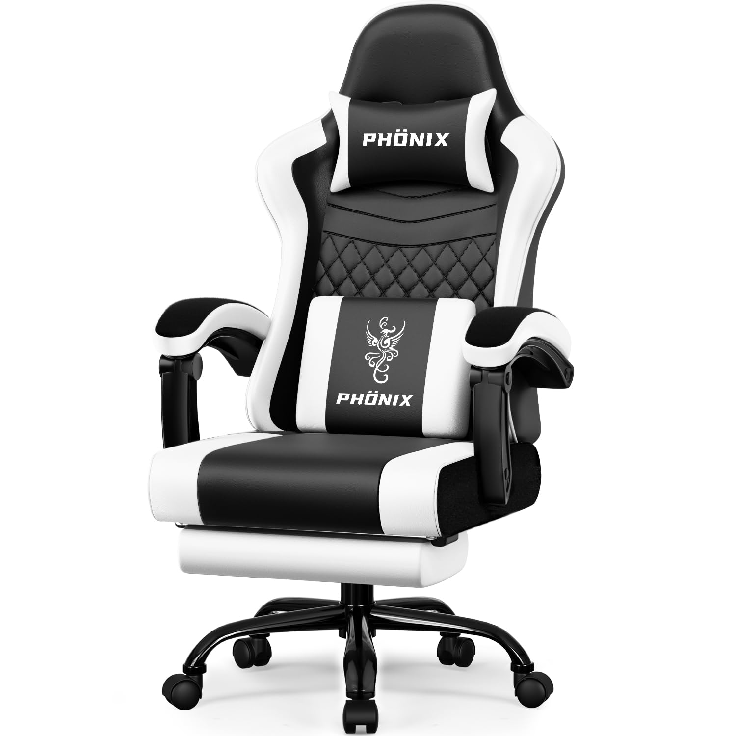 minnouat Gaming Stuhl, ergonomischer Gaming Sessel mit Fußstütze, Gamer Stuhl mit Lendenkissen & Kopfstütze, Gaming Chair mit neigbarer Rückenlehne, Bürostuhl & Gamingstuhl,150 kg