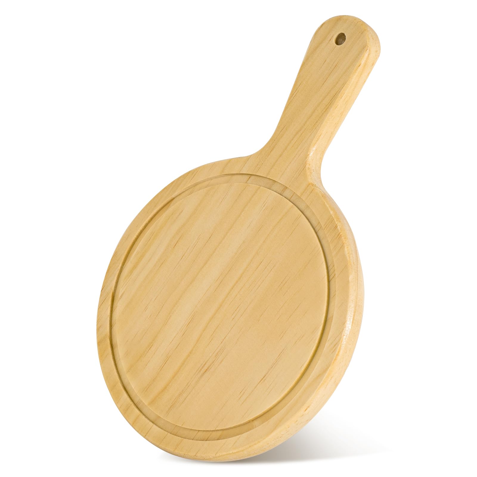 Photo 1 of **broken in half. Trash**LorisArm 7" Mini Pine Wood Cutting Board with Handle, Small Serving board Wooden Round Pizza Peel Paddle for Homemade Baking Pizza Bread Cake Fruit Vegetables.