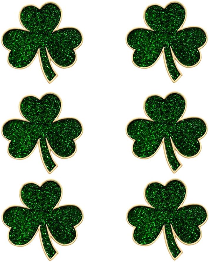 Minimalist Glitter Four Leaf Clover Green Brooch Lapel Pins for Women Girls Vintage Flower Shamrock Brooches Lucky Decor Dress Clothes Accessories St Patrick's Day Party Jewelry Gift 1 Inch (6Pcs)