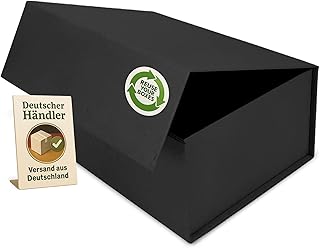 Geschenk-Box mit Deckel | 45 x 35 x 20 cm | Magnet-Verschluss | Hochzeit, Geburt, Weihnachten | Geschenk-Verpackung in Schwarz Natur