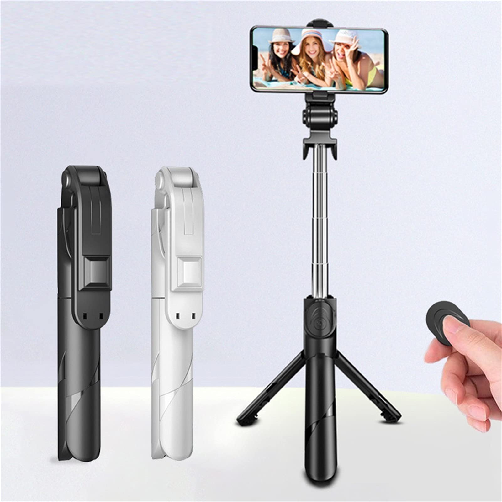 SCRUBY Mini treppiede pieghevole per selfie con Bluetooth, per smartphone, colore: bianco