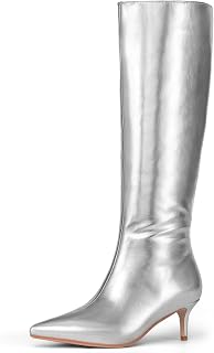 Knee High Boots for Women - Pointed Toe Sexy Stiletto Heel Boots with Side Zipper, Fashion High Boot for Ladies, Elegant Long Boots for Fall Spring, Mid Heel PU Leather Boots