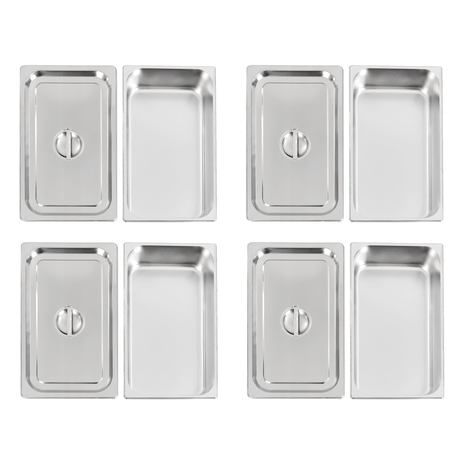 Set di 4 vassoi per alimenti GN 1/1 in acciaio inox 9L, 53,5 x 30,5 x 10 cm, piatto da cucina profondo per buffet, ristorante, cantina