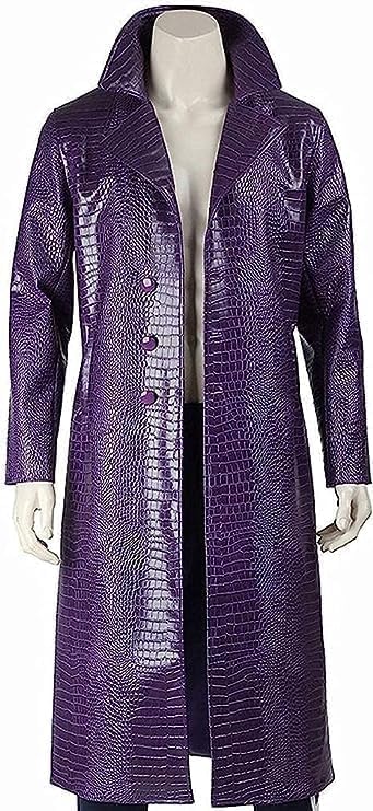 Men's Jared Leto Joker Suicide The Squad Purple Leather Trench Coat3