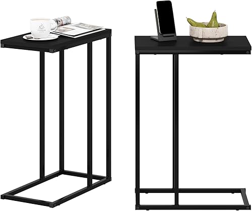 Miniatura 10 de Furinno Turn-N-Tube - Mesa auxiliar en forma de C con ruedas, robre francés gris/negro Roble francés gris/negro.,Ámbar Pino/Negro,Espresso /