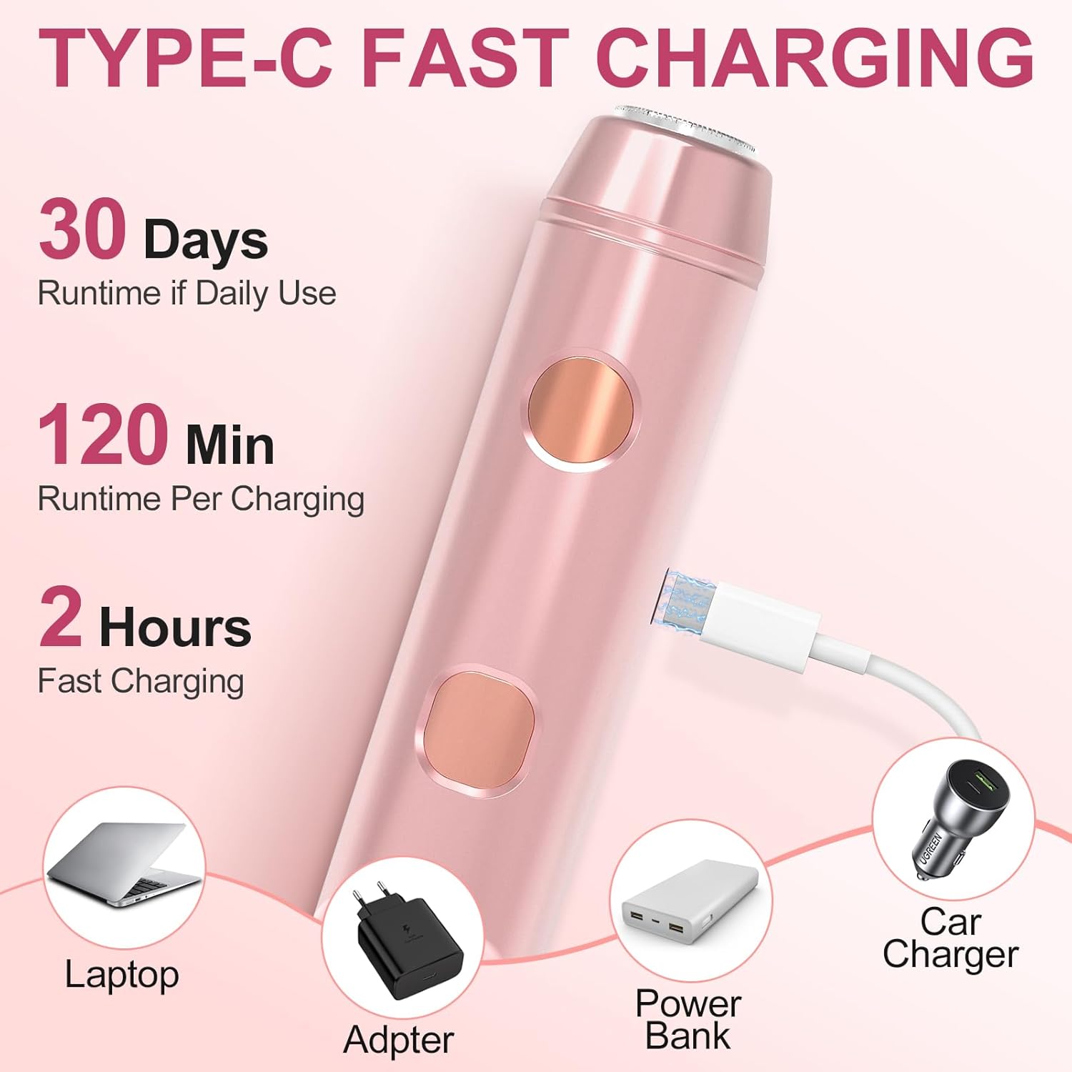2 in 1 Bikini Trimmer for Women – Dual Head Electric Shaver, IPX7 Waterproof Electric Razor for Body Pubic Hair, Rechargeable Body Hair Trimmer and Facial Hair Remover for Bikini Underarm Leg Arm Face
