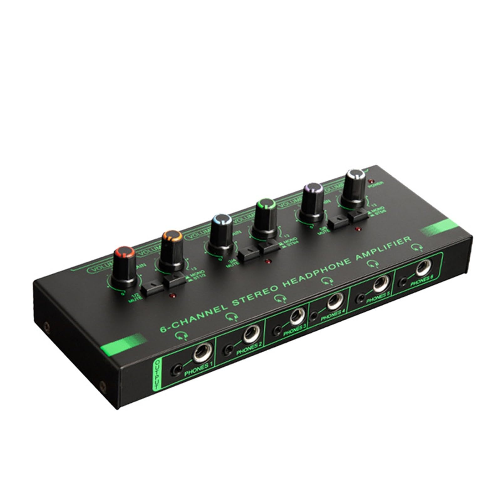 6 Channels Stereo Headphone Amplifier Interface Low Noise Sound Mixer Black Aluminum Alloy