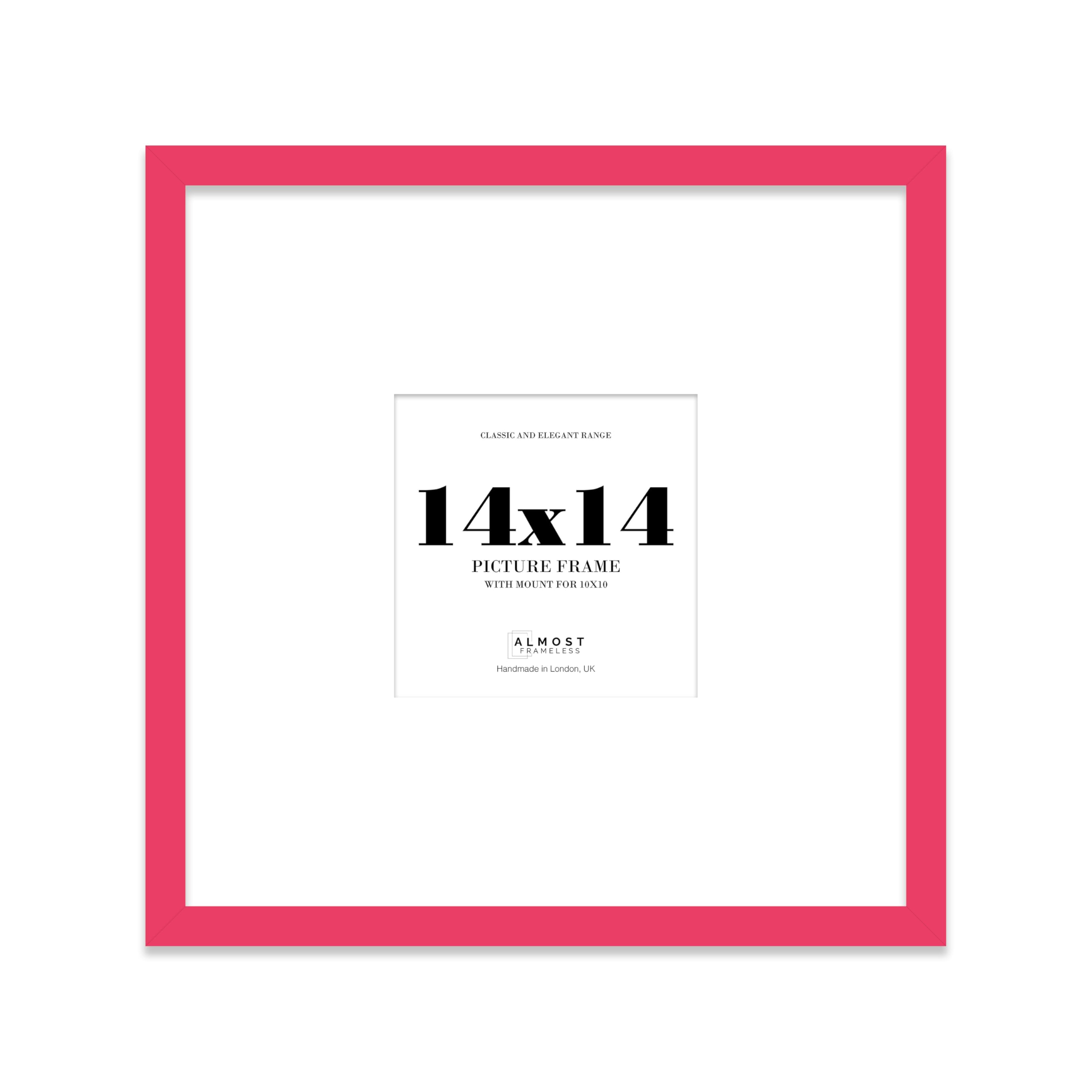 14x14" Square Picture Frame, Display Pictures 10x10" With Mat or 14x14" Without Mat, Wall Hanging & Free Standing Photo Frame, Bright Pink, 1 Pack
