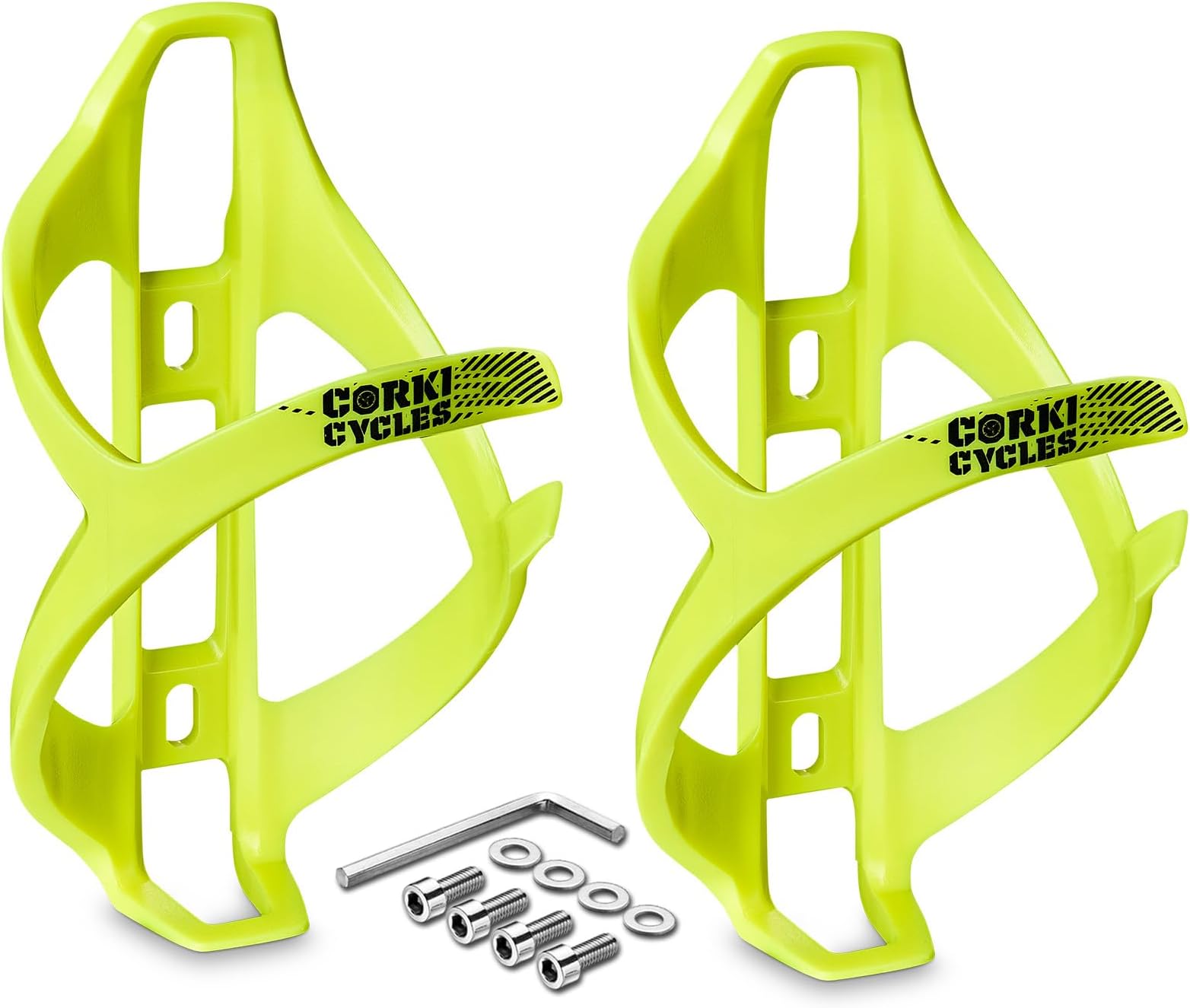 Corki Cycles Bike Water Bottle Holder Right Side Load Water Bottle Cage for Road, MTB, Gravel Bicycles Yellow 2 Pack