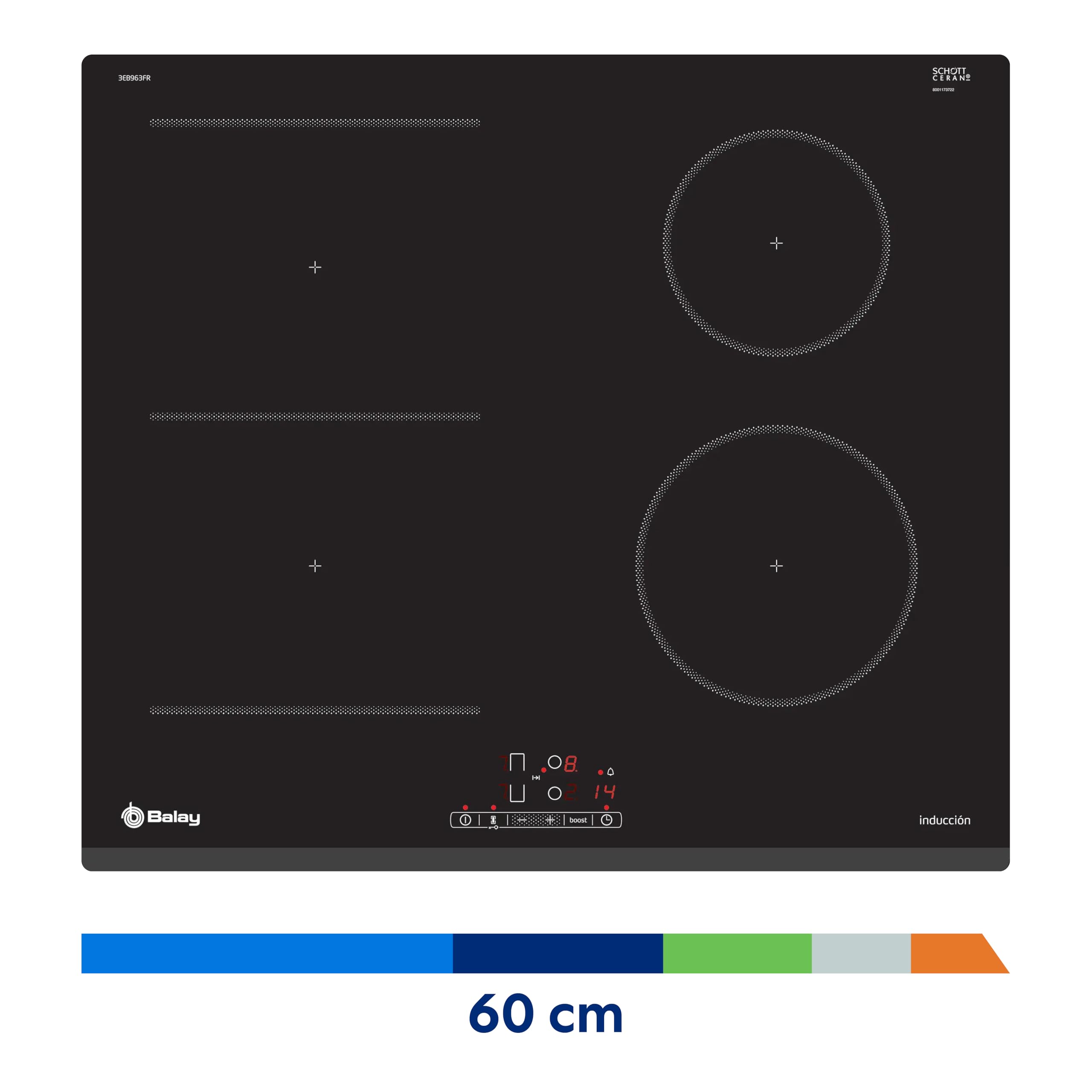 Balay - Placa de inducción, 60 cm, Función Sprit, Negra, 3EB963FR