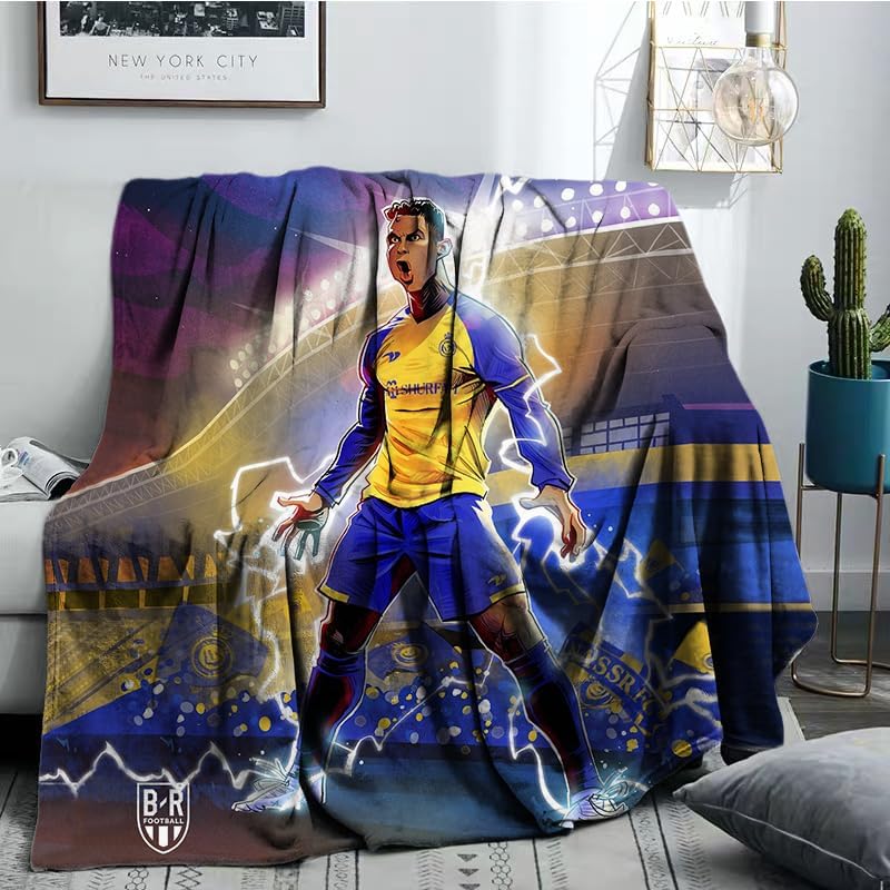 BY-CAN Al-NASSR FC - Manta cálida de franela para cama de Cristiano Ronaldo, acogedora manta reversible gruesa para sofá
