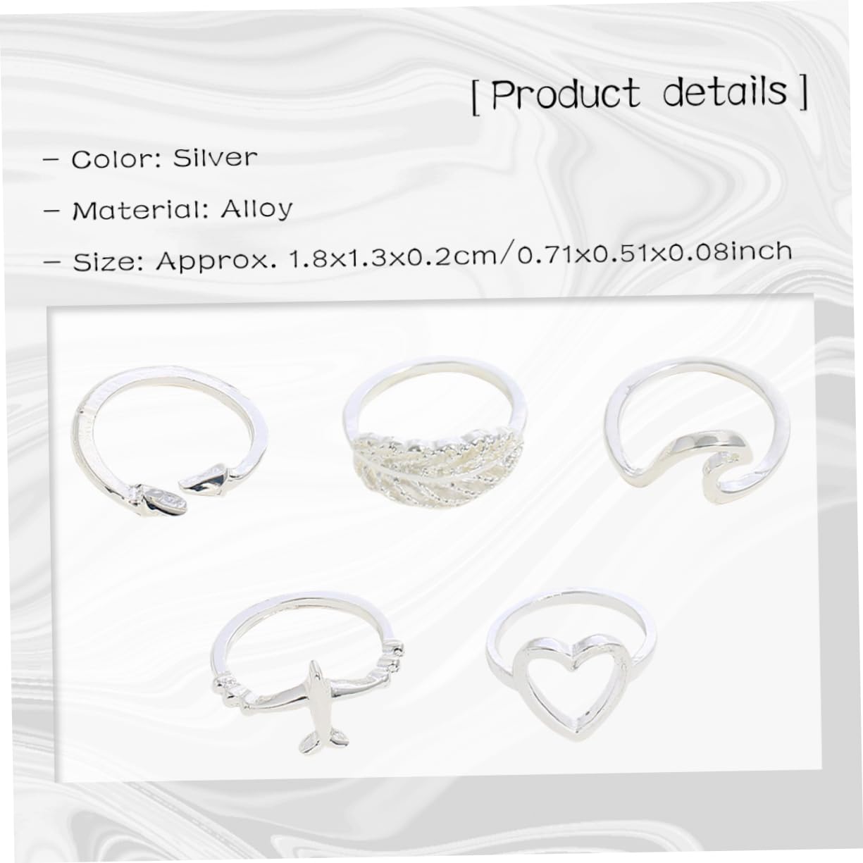 Holibanna 5pcs Women's Metal Ring Set Hollow Ring Waves and Leaf Present Occasion Travel Daily Use