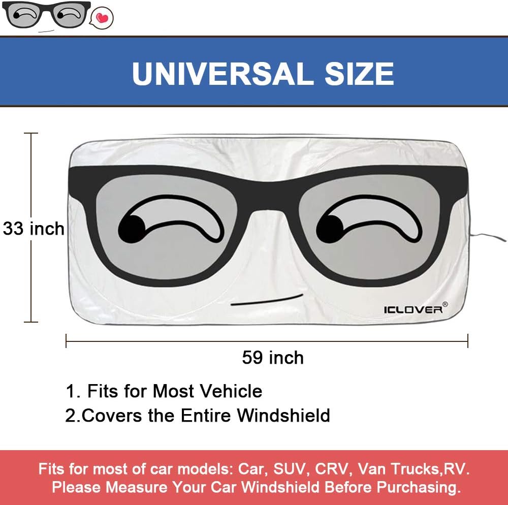 IC ICLOVER Car Windshield Sunshade with Pet Design, Cute Cartoon Design Front Auto Car Windshield Sun Shade Folding Silvering Sun Visor - UV Coating for UV Ray Deflector (Big Eyes)