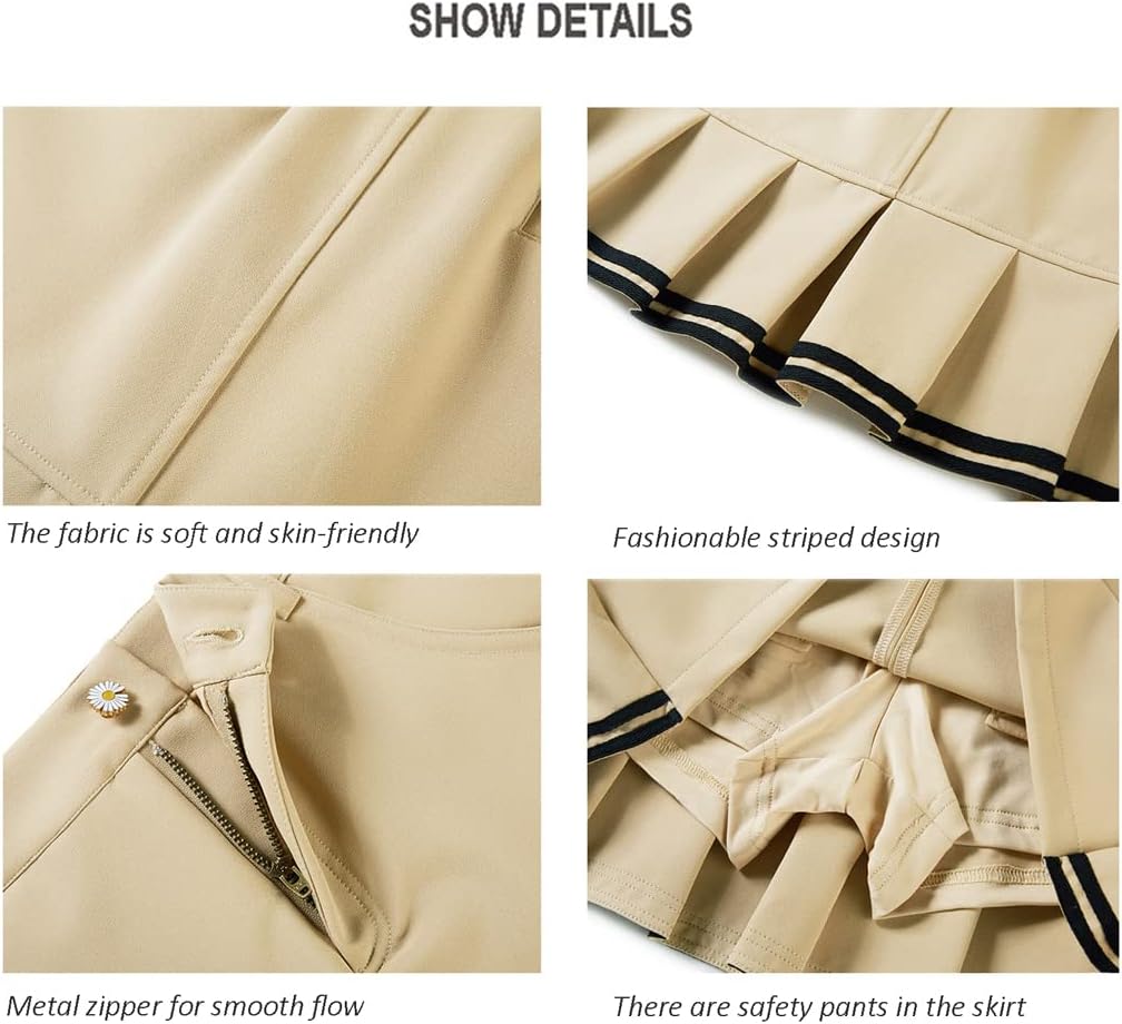 LANGWEI Women's Athletic Skirt Tennis Badminton Golf Skirt Stripes Fitness Athletic Skorts Pleated Skirts Culottes