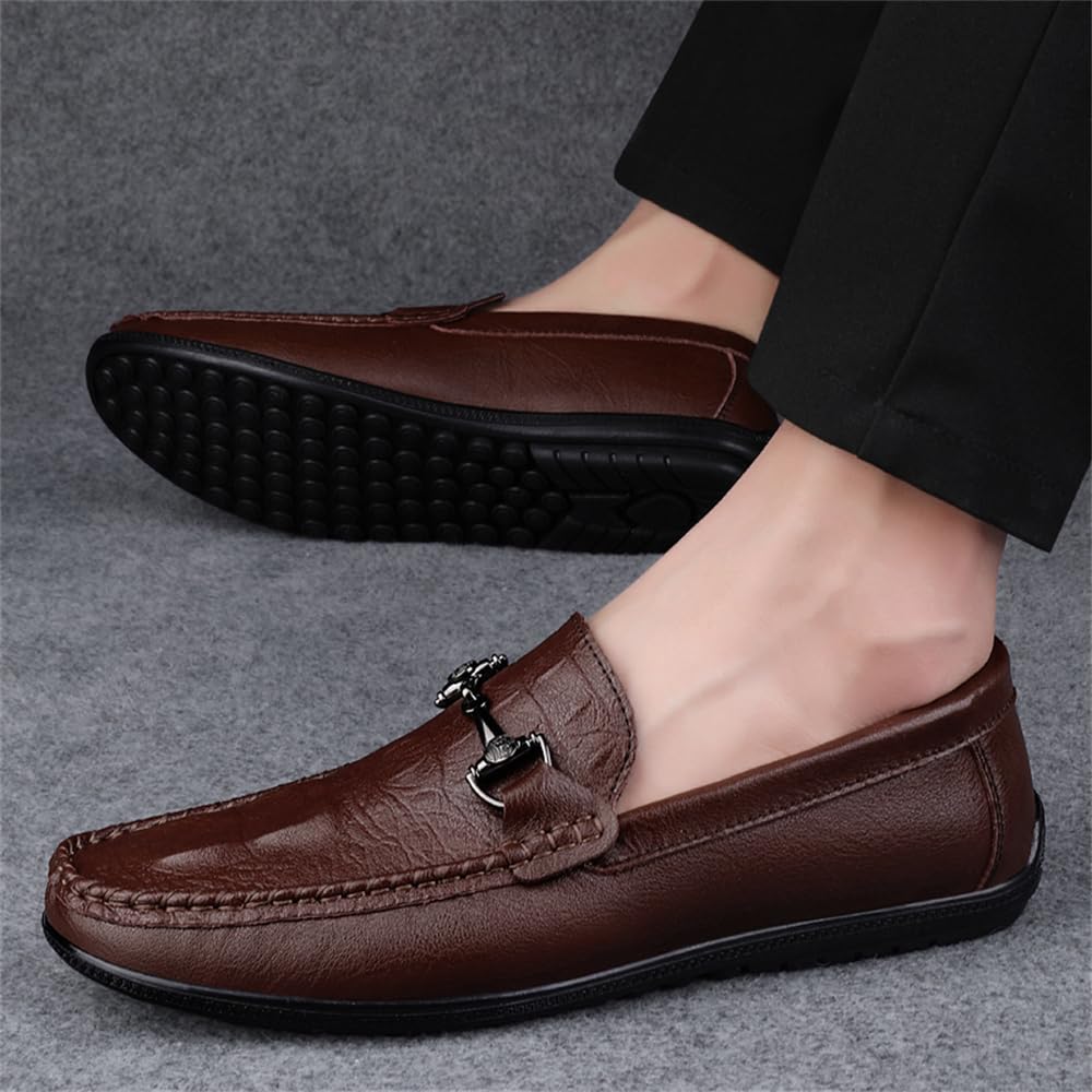 Mocasines de vestir de piel auténtica para hombre, mocasines casuales de moda para uso diario, Brown, 41 1/3 EU