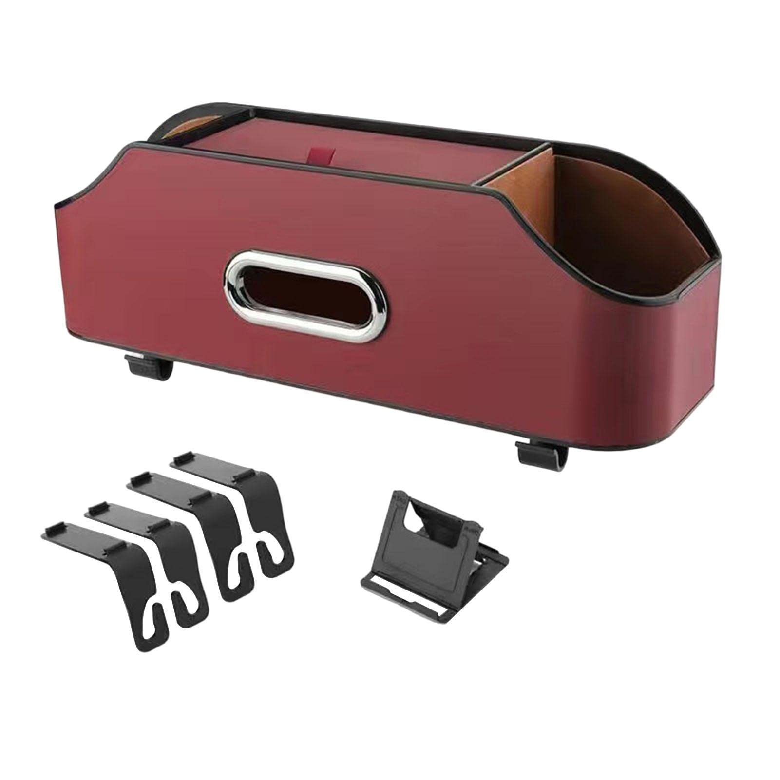 Dous Red Car Seat Back Organizer With Cup Holder,Tissue Box, And Cell Phone Holders,Vehicle Drink Cup Holder And Backseat Organizer Car Headrest Rear Seat Multifunctional Storage Box