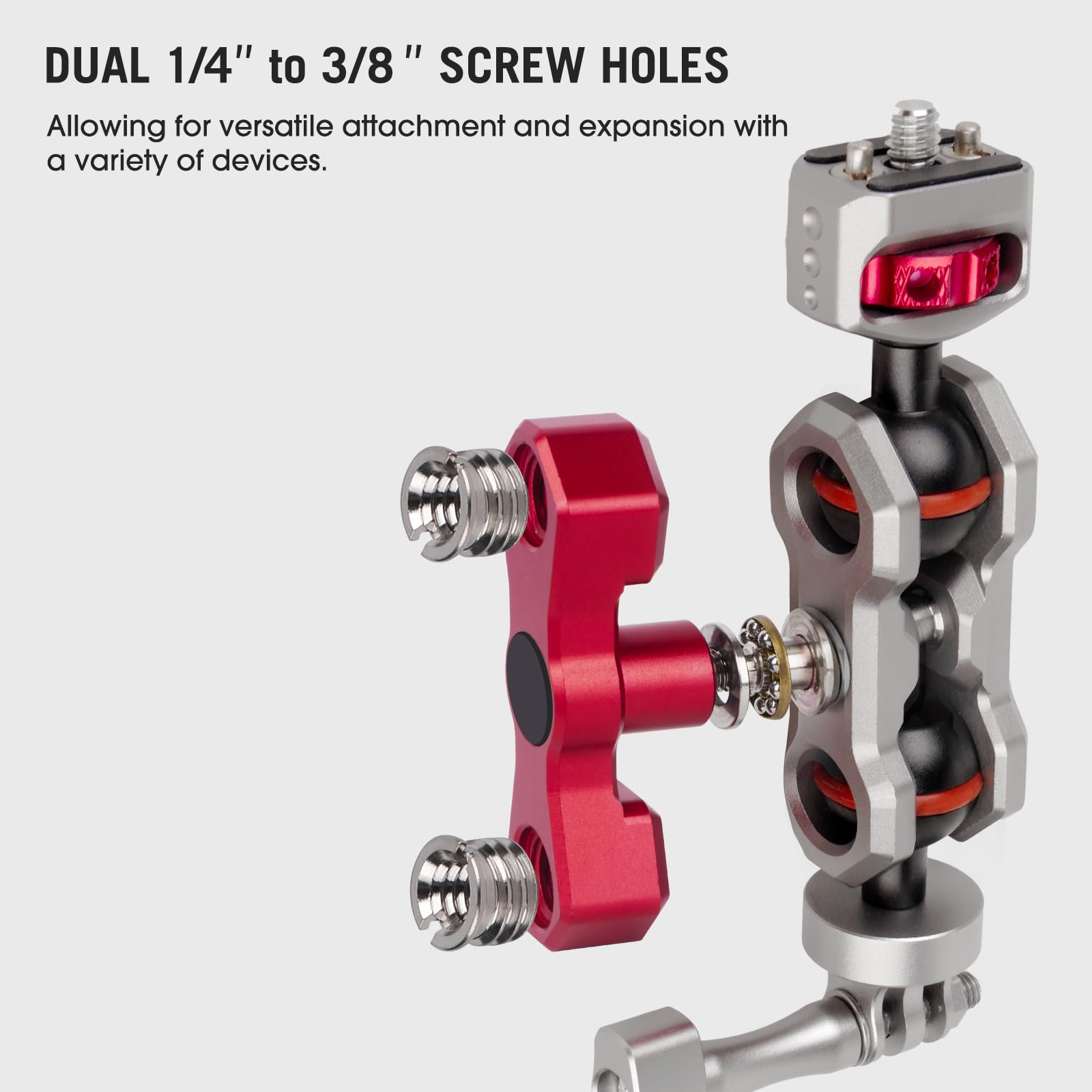 Came-TV - Braccio magico per action camera con doppia testa a sfera a 360° e perni antiscivolo, braccio articolato flessibile in alluminio compatibile con Go Pro, supporto per moto, bici, finestrino
