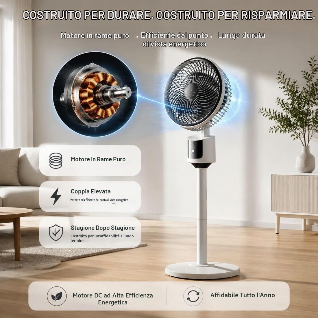 Pealeaf Ventilatore A Piantana Per Camera, Circolatore D’Aria Silenzioso, Oscillazione 90° Con Telecomando, 3 Velocità Altezza Regolabile (Black)