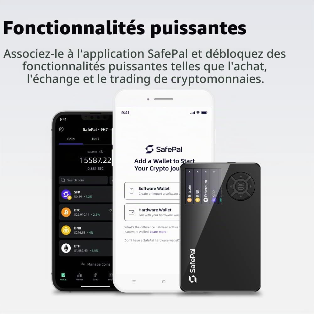 SafePal S1 - Portefeuille matériel de crypto-monnaie, stocke en toute sécurité les clés privées, stockage à froid pour Bitcoin, Ethereum et plus de jetons, NFT, graines et actifs cryptographiques