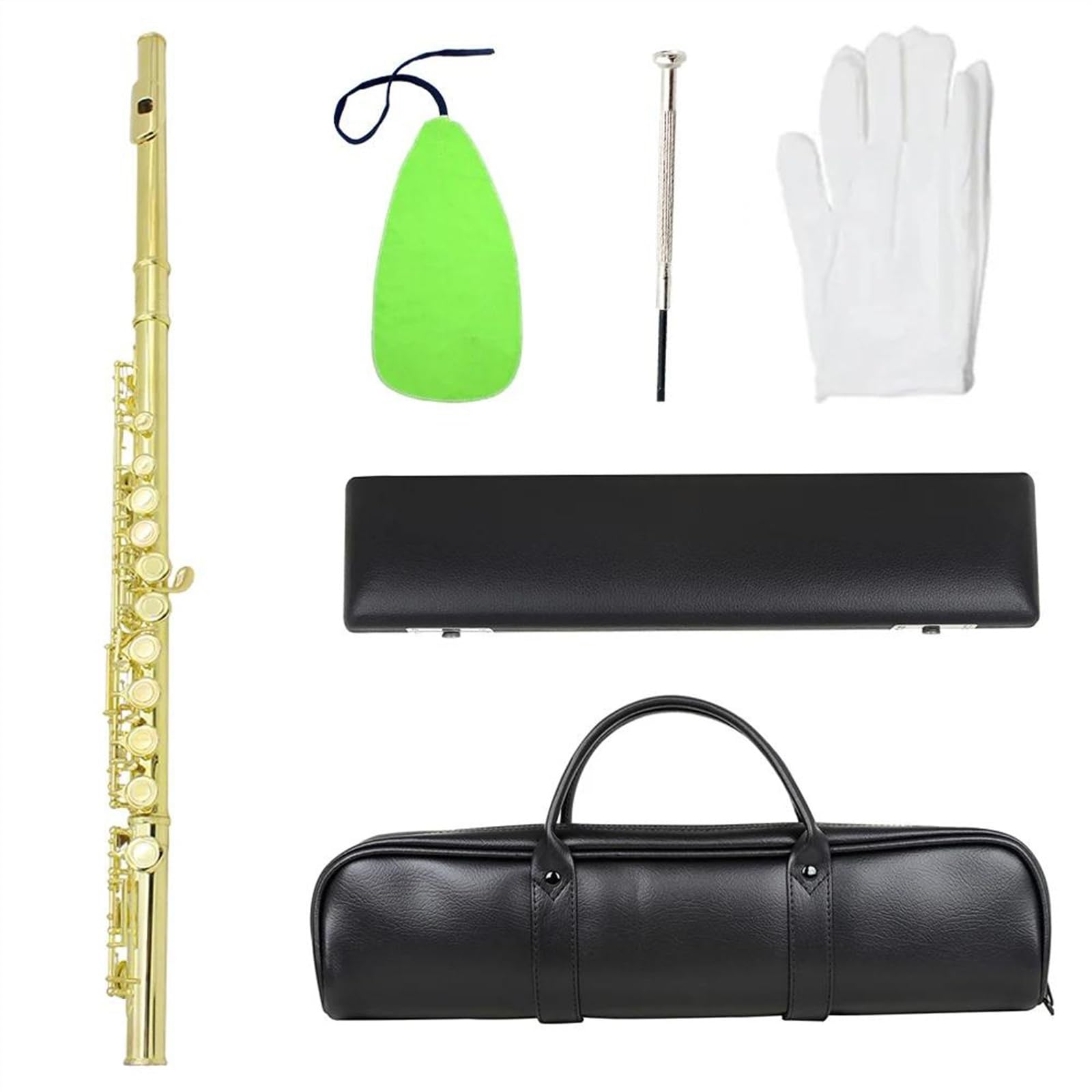 Cuerpo de tubo de cobre blanco, flauta de 16 agujeros chapada en oro, instrumentos de flauta con llave C con bolso Flauta Travesera Kit