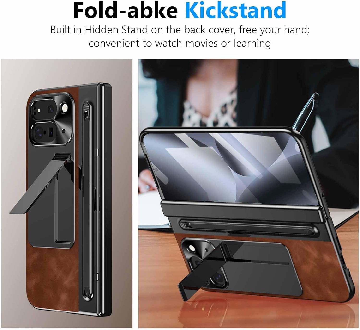 for Google Pixel 10 Pro Fold Case with S Pen Holder & Stylus, Retro PU Leather Phone Case with Hinge Protection, Screen Protector, Kickstand Protective Case for Google Pixel 10 Pro Fold Brown