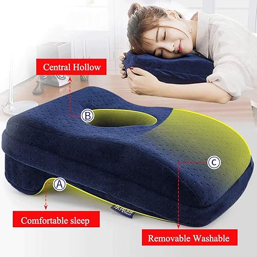 Miniatura 6 de BOLLAER Cojín de almohada para dormir para la siesta para la oficina, espuma viscoelástica de rebote lento boca abajo, cojín de escritorio para la