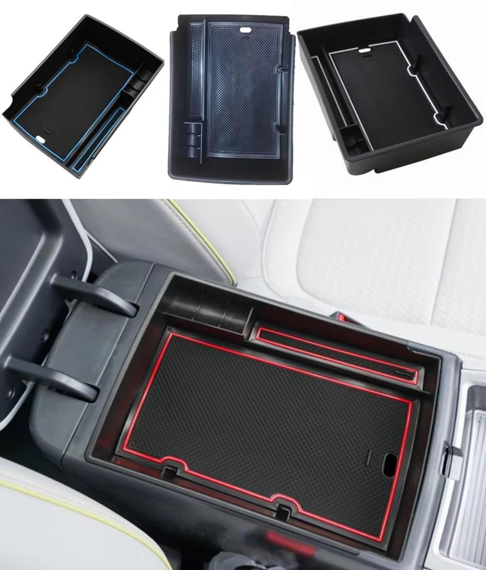 SADHADAH Console Storage Box For Hyundai For Kona Elektro EV 2020 2021+ Center Console Organizer Tidying Accessories Car Central Armrest Storage Box Holder Car Armrest Mat(Red)
