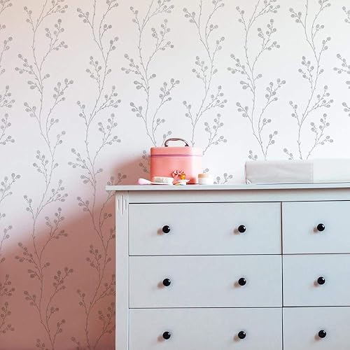 Miniatura 2 de Pussy Willow - Plantilla de pared - Plantillas florales para paredes - Diseños de plantillas botánicas - Plantilla reutilizable para pintar paredes