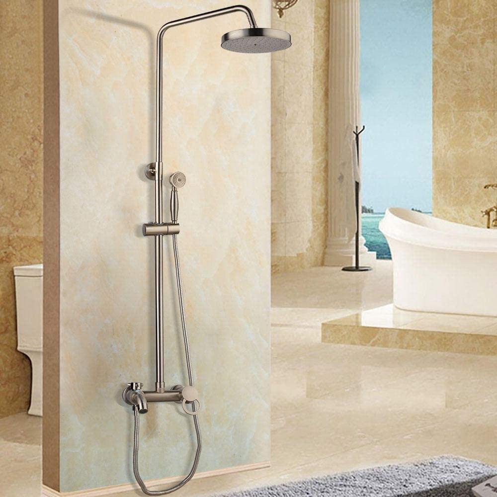 Ensemble de douche murale en nickel brossé avec mitigeur et colonne de douche réglable