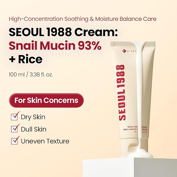 K-SECRET SEOUL 1988 Snail Mucin 93% Cream Concentrated Yet Lightweight Formula Infused with 93% Snail Mucin | Non-Sticky & Fast-Absorbing Facial Cream | Korean Skincare, 100ml / 3.38 fl oz