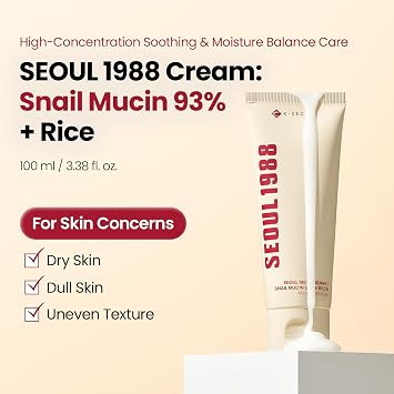 K-SECRET SEOUL 1988 Snail Mucin 93% Cream Concentrated Yet Lightweight Formula Infused with 93% Snail Mucin | Non-Sticky & Fast-Absorbing Facial Cream | Korean Skincare, 100ml / 3.38 fl oz