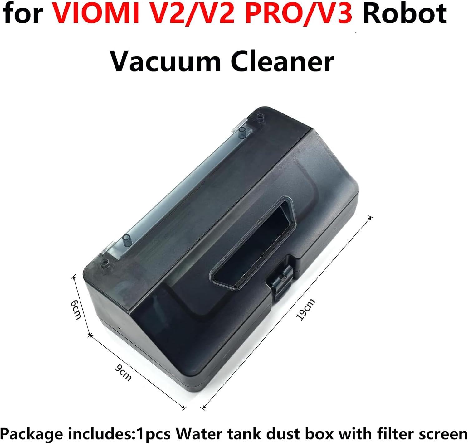 for Viomi Water Tank Dust Box Filter,Two in one Water Tank Dustbin Collection Box Filter for VIOMI V2 V2 PRO V3 Robot Vacuum Cleaner Part (Black)