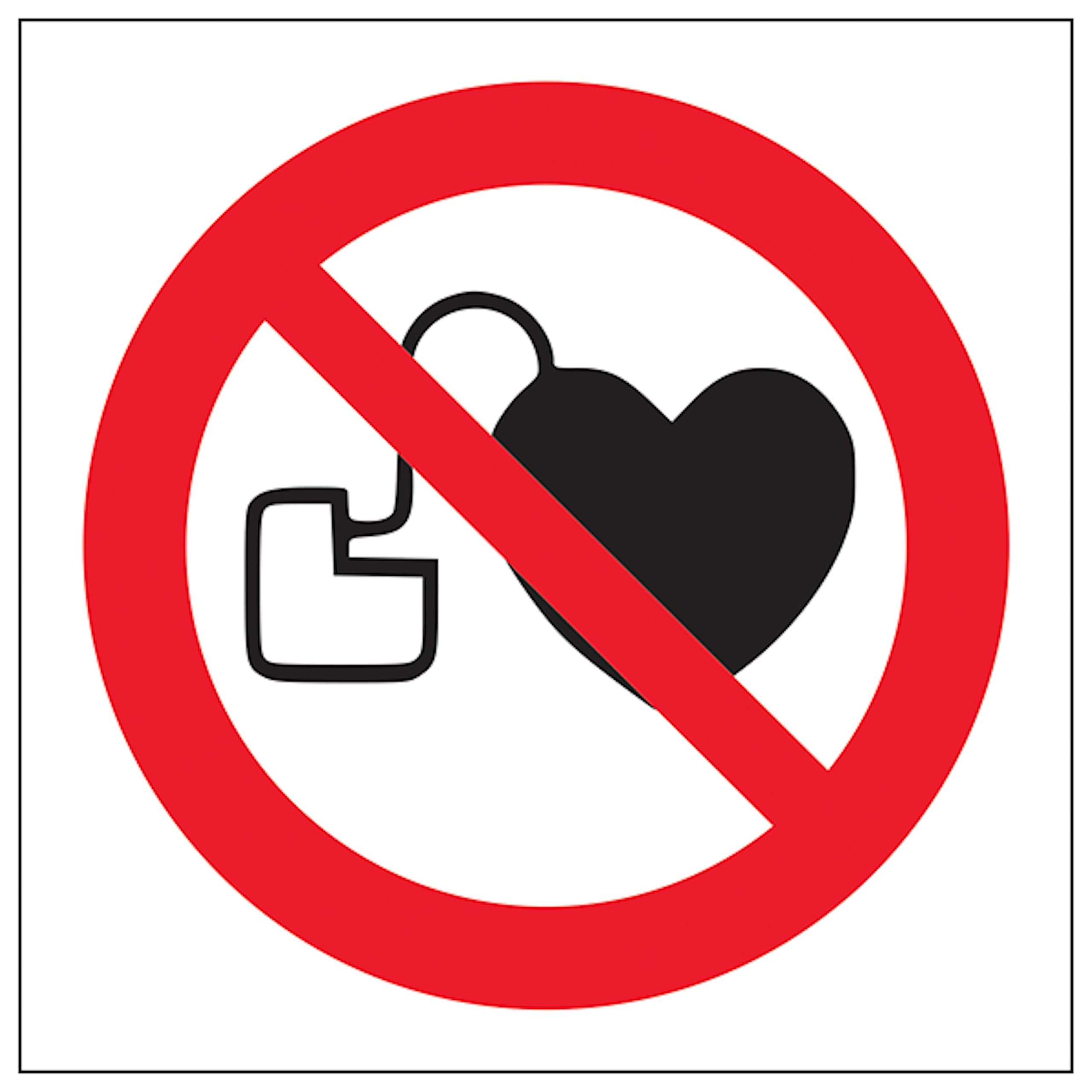 V Safety No Pacemakers Symbol 100 x 100 mm - Glow In The Dark 1mm Rigid Plastic Safety Sign