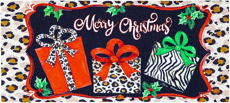 Evergreen Flag Animal Print Presents Sassafras Switch Mat | Interchangeable Entrance Doormat for Indoor and Outdoor | 22-inches x 10-inches | Non-Slip Backing | Low Profile | Home Decor