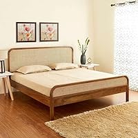 SMAART CRAAFTS Rattan Solid Mango Wood King Size Bed | Non Storage Cane Cot | Honey | Mattress Size: 72 x 78 Inches |...