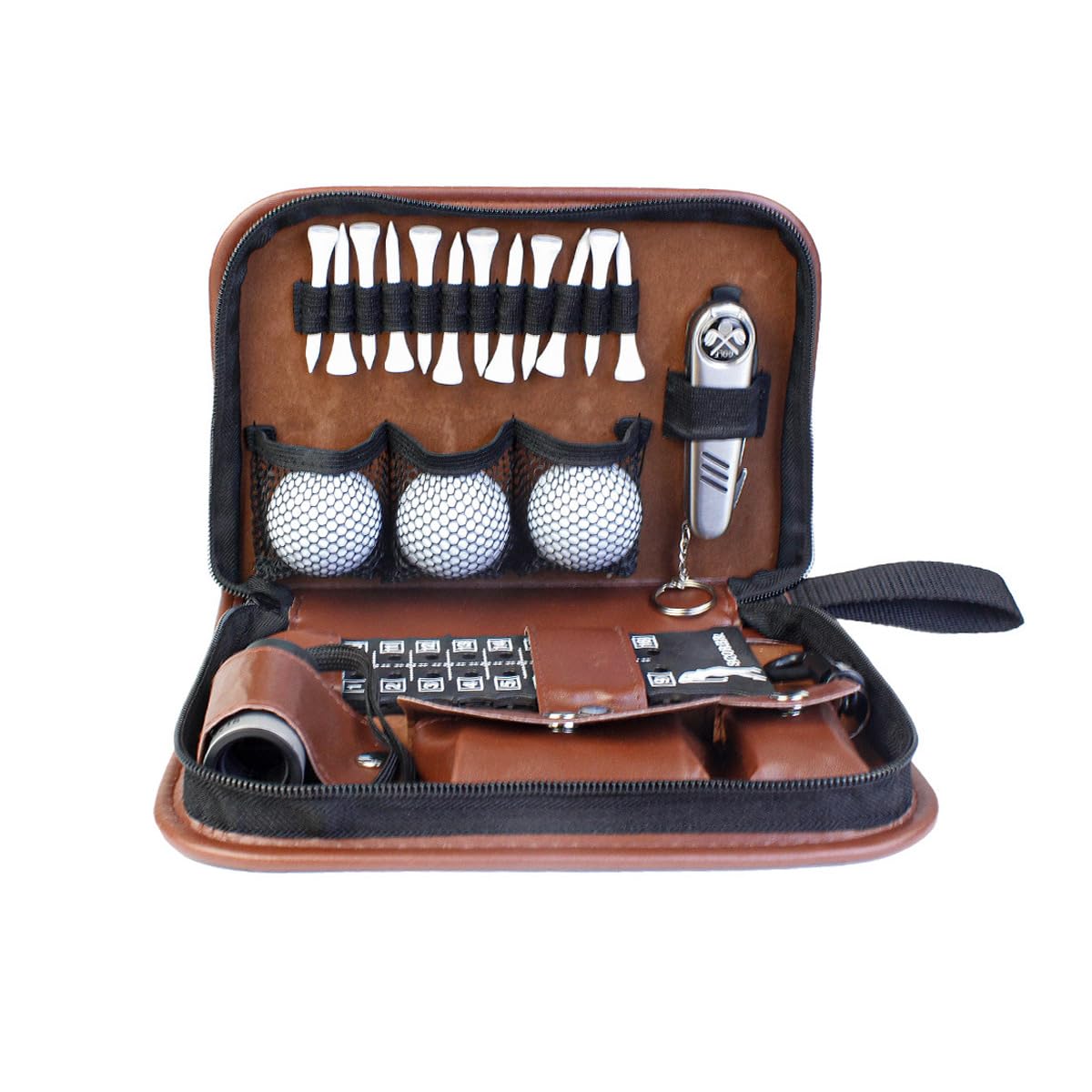Regalos de golf para hombres y mujeres, juego de accesorios de golf con estuche de alta gama, telémetro, cepillo y tees, multifuncional.
