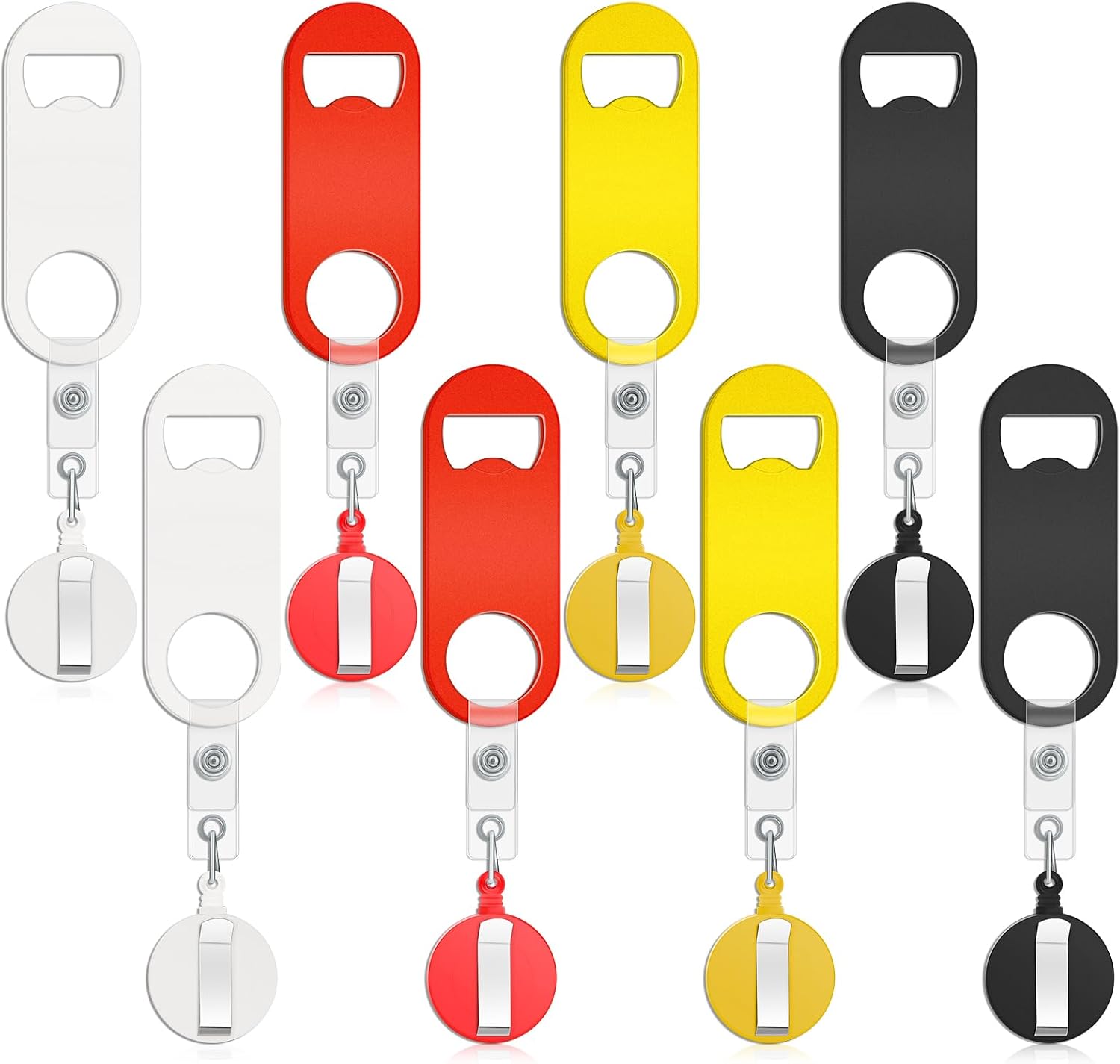 Honoson 8 Pcs Retractable Bottle Opener Bar Key with Badge Reel Clip