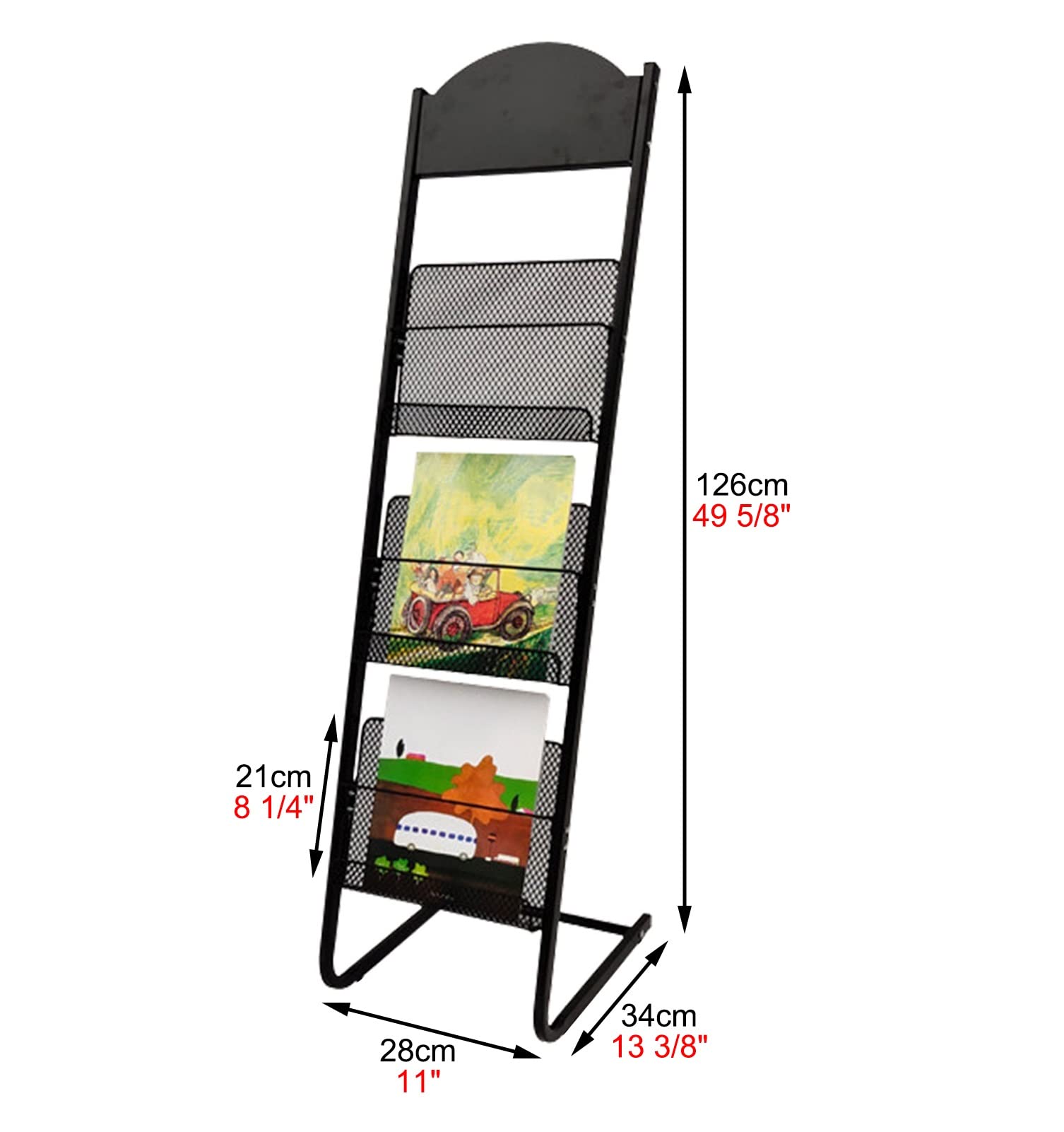 Boden-Zeitschriftenständer, Broschürenständer, Abnehmbarer hoher Zeitschriftenhalter, Plattenständer mit 3 Ablageflächen, für Büro, Wohnzimmer, Badezimmer (Farbe: Schwarz)