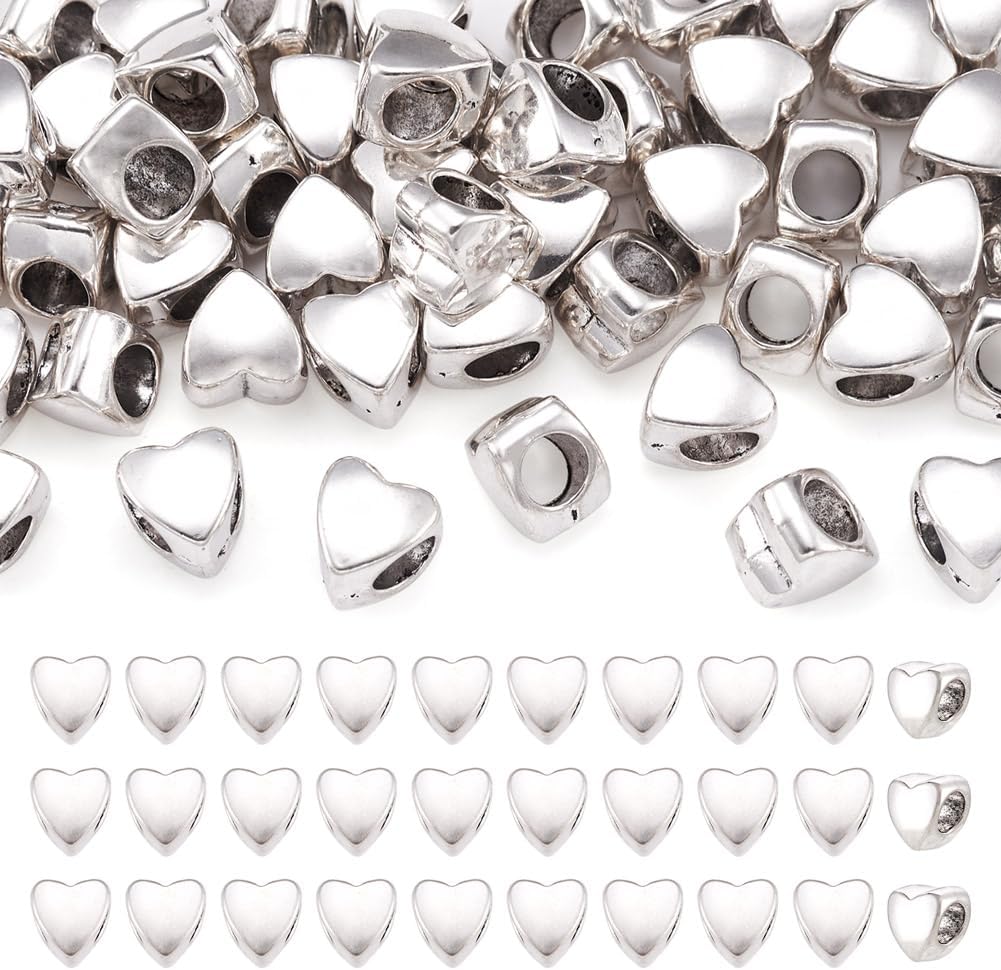 Fashewelry 100Pcs Large Hole European King Crown Spacer Beads Antique Silver Bracelet Connector Charm Loose Beads 10.5x7mm for Snake Chain Jewelry Making