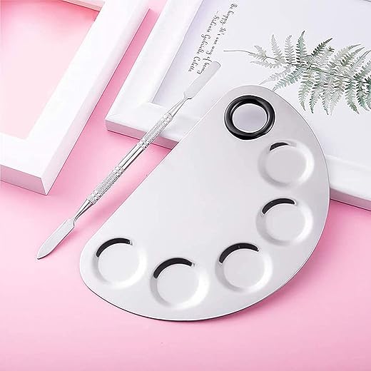 Velvetree Stainless Steel Cosmetic 5 Dip Makeup Mixing Plate with Spatula Tool for Women