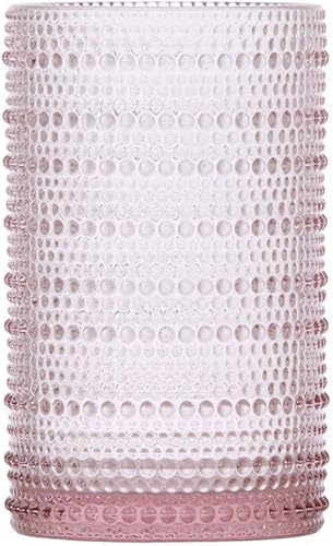Fortessa Jupiter Beaded Hobnail Glass, 13 Ounce Iced Beverage (Set of 6), Pink Rosado