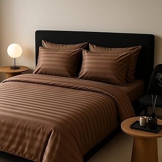 Sponsored Ad - Harbell Home Cotton 300 TC Satin Stripe All Around Elastic King Size Fitted Bedsheet 78x72 Inches with 2 Pi...