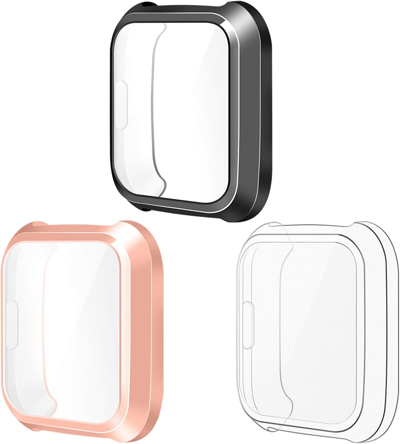 NANW Screen Protector Compatible with Fitbit Versa Lite Edition (3-Pack), (NOT for Fit bit Versa) All-Around Smartwatch Screen Protective Screen Case Bumper Cover Saver Soft TPU Plated Case