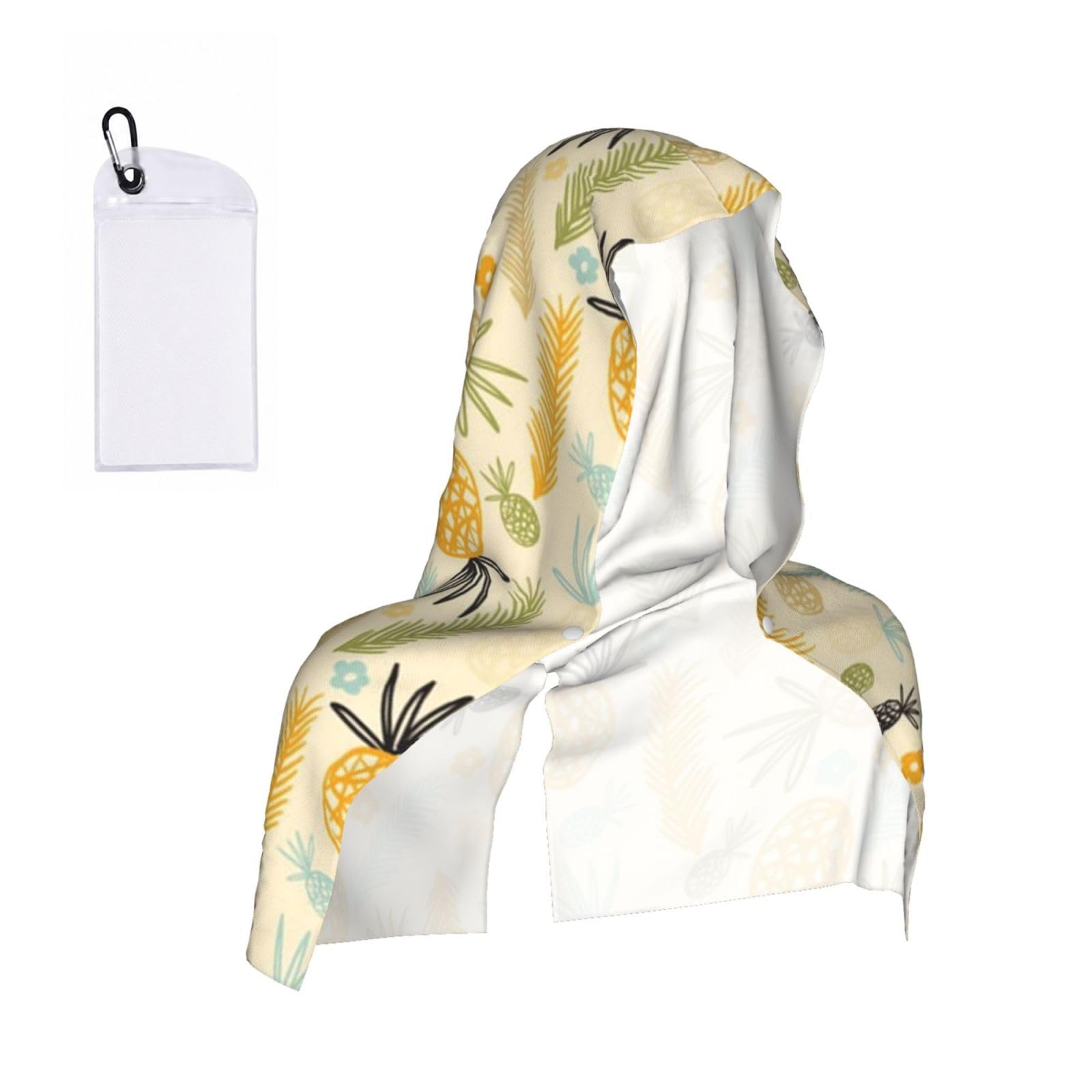 SATUSA Pineapple Pattern Print Cooling Hoodie Towel, Cooling Towels For Neck And Face, Quick Drying Absorbent Cooling Head Towel Beach Camping Gym Construction(2pcs)